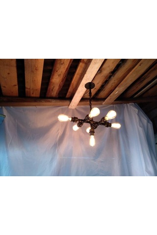 Demir Boru Tavan Lambası, Endüstriyel Malzeme Rustik Tavan Avize Siyah