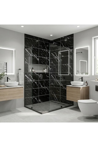 60x60 Cm Kendinden Yapışkanlı Duvar,banyo,tezgah Arası Siyah Mermer-6 Adet 1089-60-6