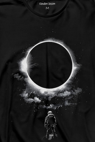 Ay Üzerinde Kara Delik Dünyaya Abkan Astronot Cosmos Uzun Kollu Tişört Baskılı T-shirt 001