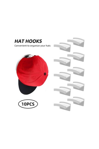 Moveevo 10 Adet Beyaz Duvar Şapka Kancağı - Pp Malzeme, Çift Taraflı Yapıştırıcı, Kolay Kurulum, Şapka Şekli Koruma, Anahtar-atkı Depolama Diğer