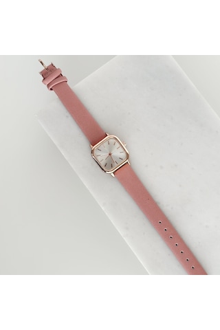 Oval Kare Deri Kordon Rose Saat Pembe Çok Renkli