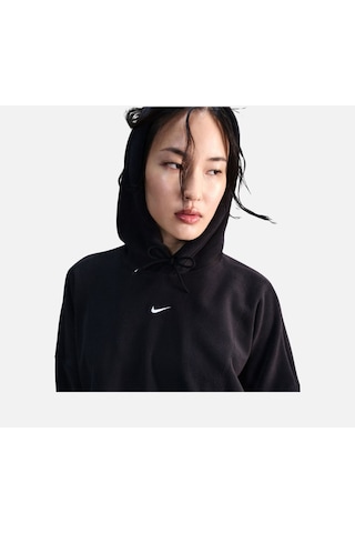 Fv8076-010 W Nk One Tf Po Hoodie Po Siyah Kadın Kapüşon Normal Düz Polar Siyah