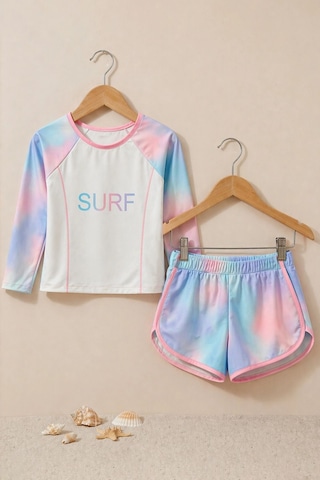 Zuzunga Surf Baskılı Renkli Kız Çocuk Uzun Kollu Spor Mayo Takımı Beyaz
