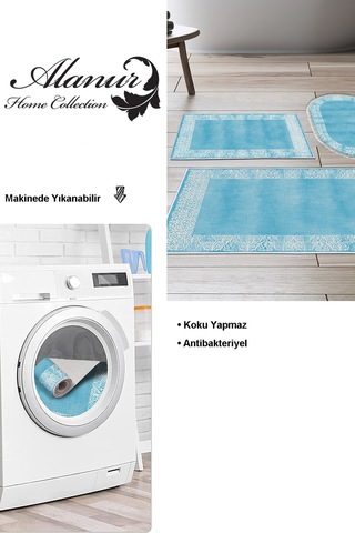 Dekoreko Kaymaz Taban Djt 3 Lü Banyo Paspas Takımı Trend Karışık Modern 1460 Mavi
