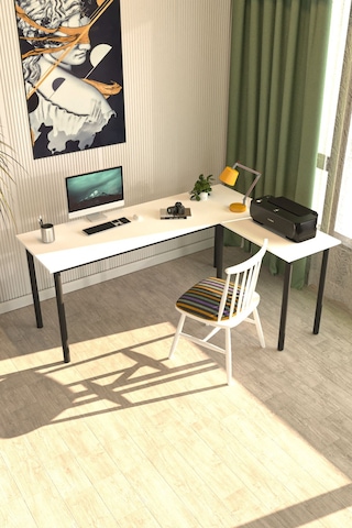 Viva L Çalışma Masası Bilgisayar Masası Ofis Masası 150x55 Beyaz