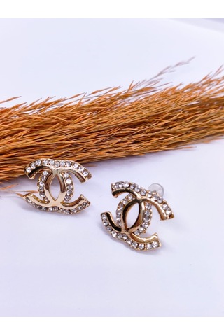 Sapphire Store Gold Renk Taşlı C &C Küpe Altın