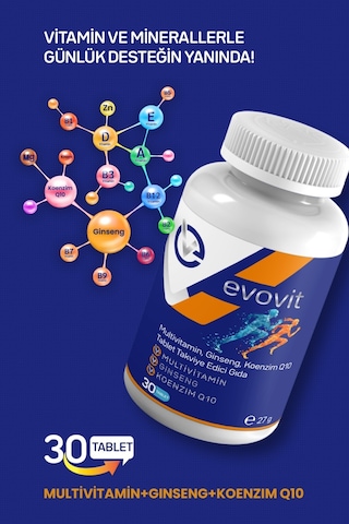 Evo Pharma Evovit Multivitamin Ginseng Koenzim Q10 Takviye Edici Gıda 30 Tablet