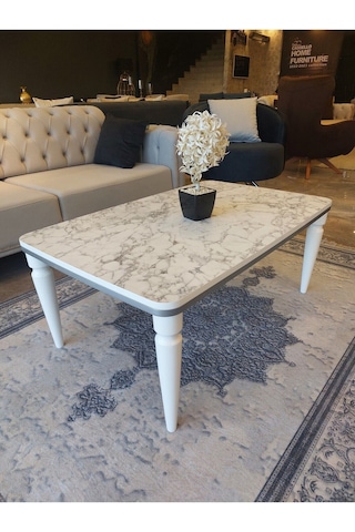 Akset Orta Sehpa Lüx Beyaz Mermer Gümüş