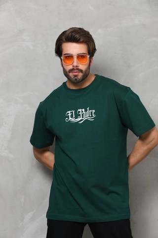 Novalisse Erkek Kısa Kol Yazlık Tişört Bisiklet Yaka Baskılı Oversize T-shirt - Yeşil Çoklu Renk