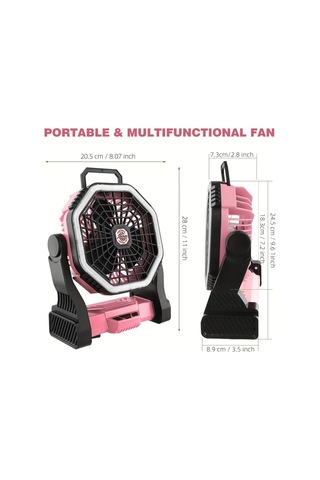 Motion003 Roykaw 10000mah Sarj Edilebilir Kamp Fanli Telefon Sarjli Led Aydinlatmali Cadir Fan Pembe