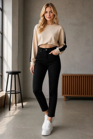 Layal My Beauty Jeannine Kadın Jeans Yüksek Bel Mom Boyfriend Dar Paça Denim Kot Pantolon Siyah