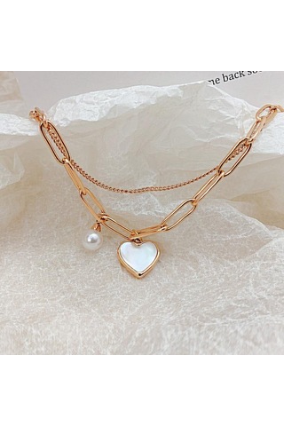 Gümüş Opk Çift Katlı Aşk İnci Paslanmaz Çelik Bileklik Gümüş