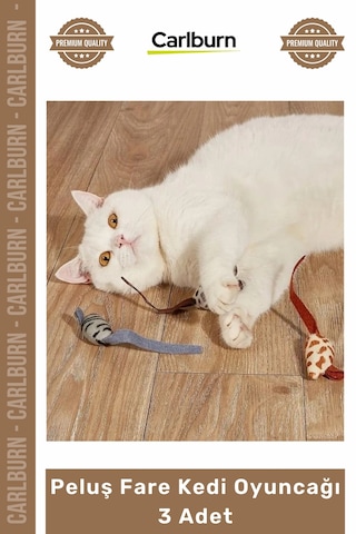 Petshop Isırmaya Dayanıklı Kaliteli Kumaş İnteraktif Darbe Dirençli Peluş Fare Kedi Oyuncağı 3 Adet