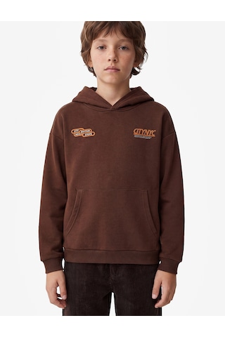 Koton Uzun Kollu Üç İplik Kapşonlu Baskılı Kanguru Cep Detaylı Sweatshirt Kahverengi 7wkb10473tk Kahve