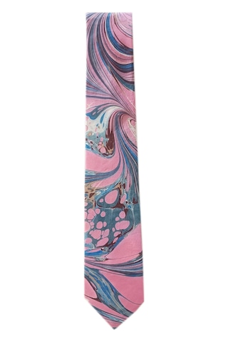 Elifebru Exclusive Handicrafts Ebru Sanatı El Yapımı Pembe Kahve Mavi İpek Kravat Ikr 152 Çok Renkli
