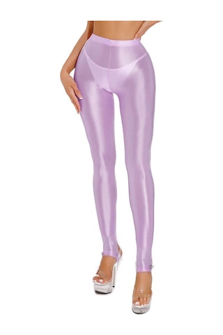 Kadın Parlak Üzengi Tayt Yüksek Bel Elastik Bel Tayt Spor Salonu Yoga Egzersiz Pantolonları Karın Kontrol Spor Pantolonları Mor