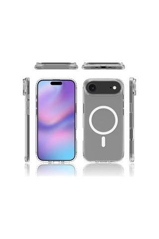 Apple Uyumlu iPhone 17 Air Kılıf M-safe Şarj Özellikli Şeffaf Sert Pc Mkst Embos Kapak - Şeffaf Şeffaf