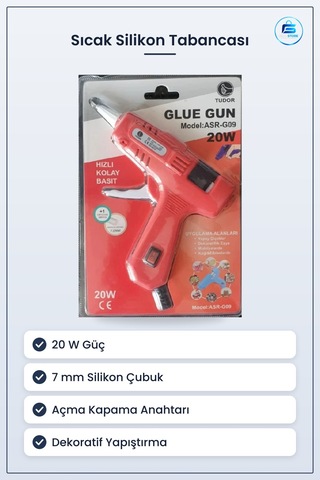Sıcak Silikon Tabancası 20 W İnce Gövdeli 7 Mm Çubuklu Dekoratif