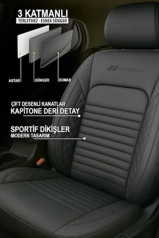 İstanbul Serisi Deri Oto Koltuk Kılıfı Peugeot 206-207-208-306-307-407- Uyumlu