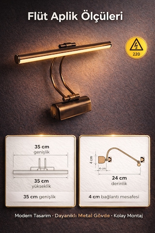 Merwish 35 Cm Flüt Led Aplik 3200k Sarı Işık Kablolu Duvar Apliği 220v Elektrik Bağlantılı Modern Tasarım Eskitme