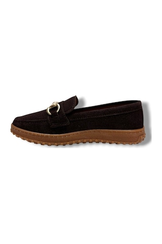 Ayzen S1091-26 Süet Deri Tokalı Anatomik Taban Kadın Babet Kahverengi