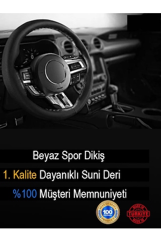 Tata İndica İçin Uyumlu Özel Süper Deri Direksiyon Kılıfı, Beyaz Yüzüklü Spor Dikiş
