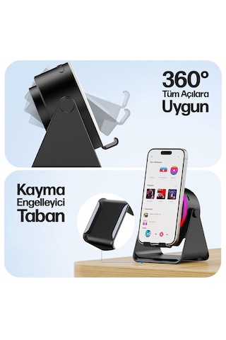 Enkado Ekd-s10 5in1 Kablosuz Şarjlı Bluetooth Hoparlör 5w 2000 Mah Batarya, Rgb Işıklı, Wireless Indüksiyon Speaker Siyah