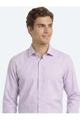 Kip Açık Pembe Regular Fit Uzun Dokuma Casual Pamuk Karışımlı Gömlek