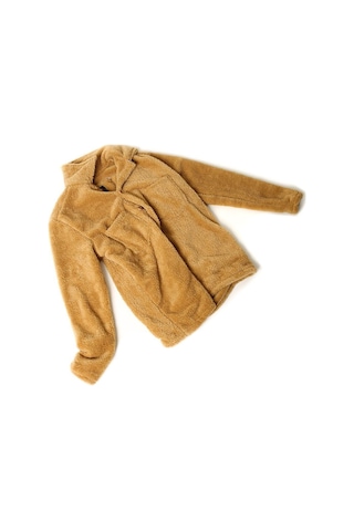 Unisex Camel Düğme Detaylı Cepli Peluş Ceket Camel