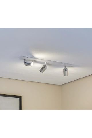 Mylights Gu10 3lü Üçlü Beyaz Gövde Krom Başlıklı Hareketli Tasarruflu Led Tavan Spot Avize Krom - Beyaz