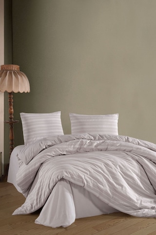 Varol Lastikli Saten Çizgili Çift Kişilik Nevresim Takım Taş