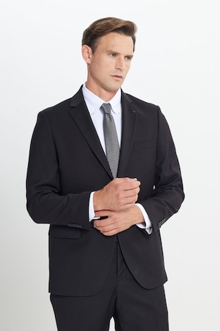 Ac&co Erkek Sıyah Regular Fit Rahat Kesim Mono Yaka Armürlü Takım Elbise Siyah