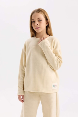 Defacto Kız Çocuk Pijama Takımı Polar Bisiklet Yaka Uzun Kollu Basic Düz Üst Uzun Alt D7745a824wnbg160 Bej
