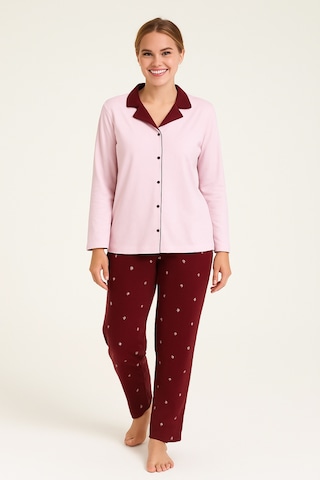 Mutlu City Kadın Milan Kumaş Rahat Kalıp Düğmeli Yumuşacık Pijama Takımı 4982 Bordo