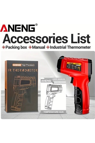 Boatshop1 1 Adet Aneng Th202 Kızılötesi Termometre Higrometre Temassız Ölçüm -50 600 Lcd Ekran Abs Reçine Pil İle Çalışır Th202 Red