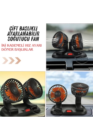 Üniversal Oto Ofis Araç İçi Torpido Üstü Vantilatör Çift Başlıklı Çakmaklık Girişli Kademeli Soğutucu Fan 360 Vantilatör 56645861