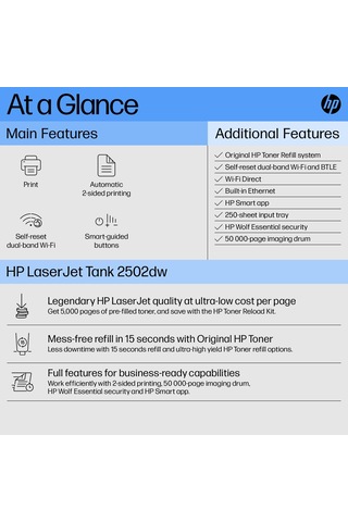 Hp Laserjet Tank 2502dw Wi-fi + Airprint + Ethernet + Çift Taraflı Mono Tanklı Lazer Yazıcı 2r3e3a