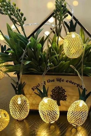 Dekoratif Şirin Led Işıklı Ananas Dizeleri 10'lu 2 Metre Dekoratif Pilli Süsleme Sarı