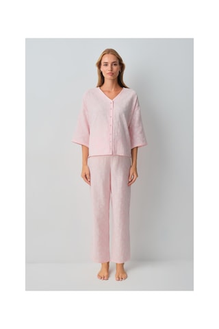 Suwen Cindy Pamuklu Hamile Lohusa Gömlek Yaka Pijama Takımı Wsh10510183334 Pembe