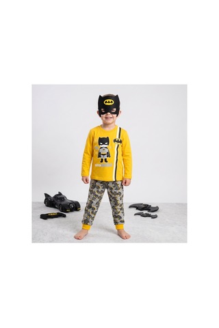 Deniva Kids Erkek Çocuk Batman Temalı Maskeli 3'lü Pijama Takımı Sarı
