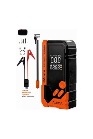 Auhma A8844 Jump Starter / Akü Takviye Cihazı 4'ü 1 Arada Powerbank, Hava Kompresörü,10.000mah 150psı Turuncu
