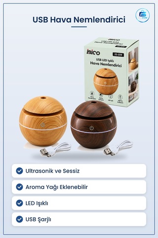 Hava Nemlendirici Usb Şarjlı Ahşap Görünümlü Ultrasonik Sessiz Ar