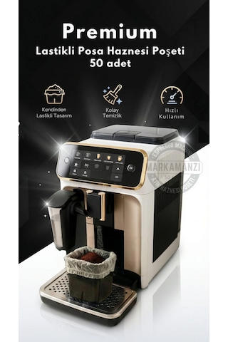 Premium Lastikli Kahve Makinesi Posa Haznesi Poşeti 50 Adet Kolay Kullanım Şeffaf