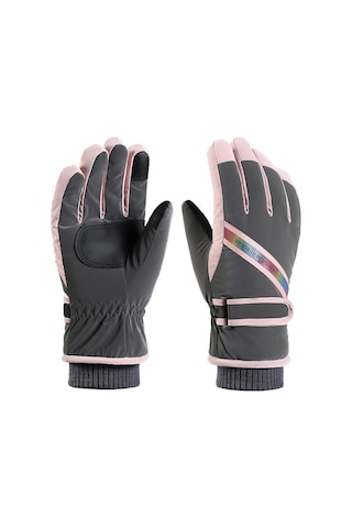 Kayak Eldivenleri Artı Kadife Sıcaklık Açık Binicilik Eldivenleri Velcro Gri Pink Pembe
