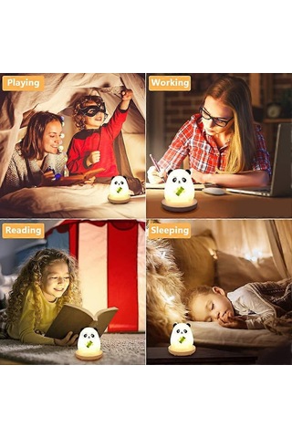Çocuklar İçin Led Gece Lambası, Sevimli Panda Gece Lambası, Dokunmatik Sensörlü Yumuşak Silikon Gece Lambası