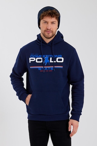 Polostate Erkek Kapüşonlu Baskılı 3 İplik Sweatshirt Lacivert