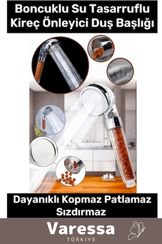 Yeni Nesil Özel Zeolid Taşlı Yüksek Emisyon Güçlü Boncuklu Su Tasarruflu Kireç Önleyici Duş Başlığı Çok Renkli
