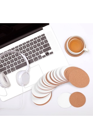 Mantar Bardak Altlıkları, Mantar Paspaslar Mantar Destek Levhaları 60 Adet, Yuvarlak Ahşap