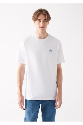 Mavi Logo Nakışlı Beyaz Tişört Loose Fit / Bol Rahat Kesim 067074-620 Beyaz