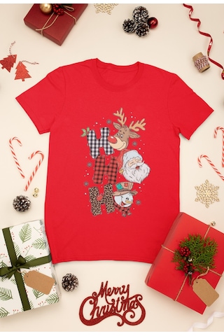 Stil X Yeni Yıl Baskılı Unısex Çocuk Tshırt, Chrıstmas Temalı, %100 Pamuklu Kırmızı-3